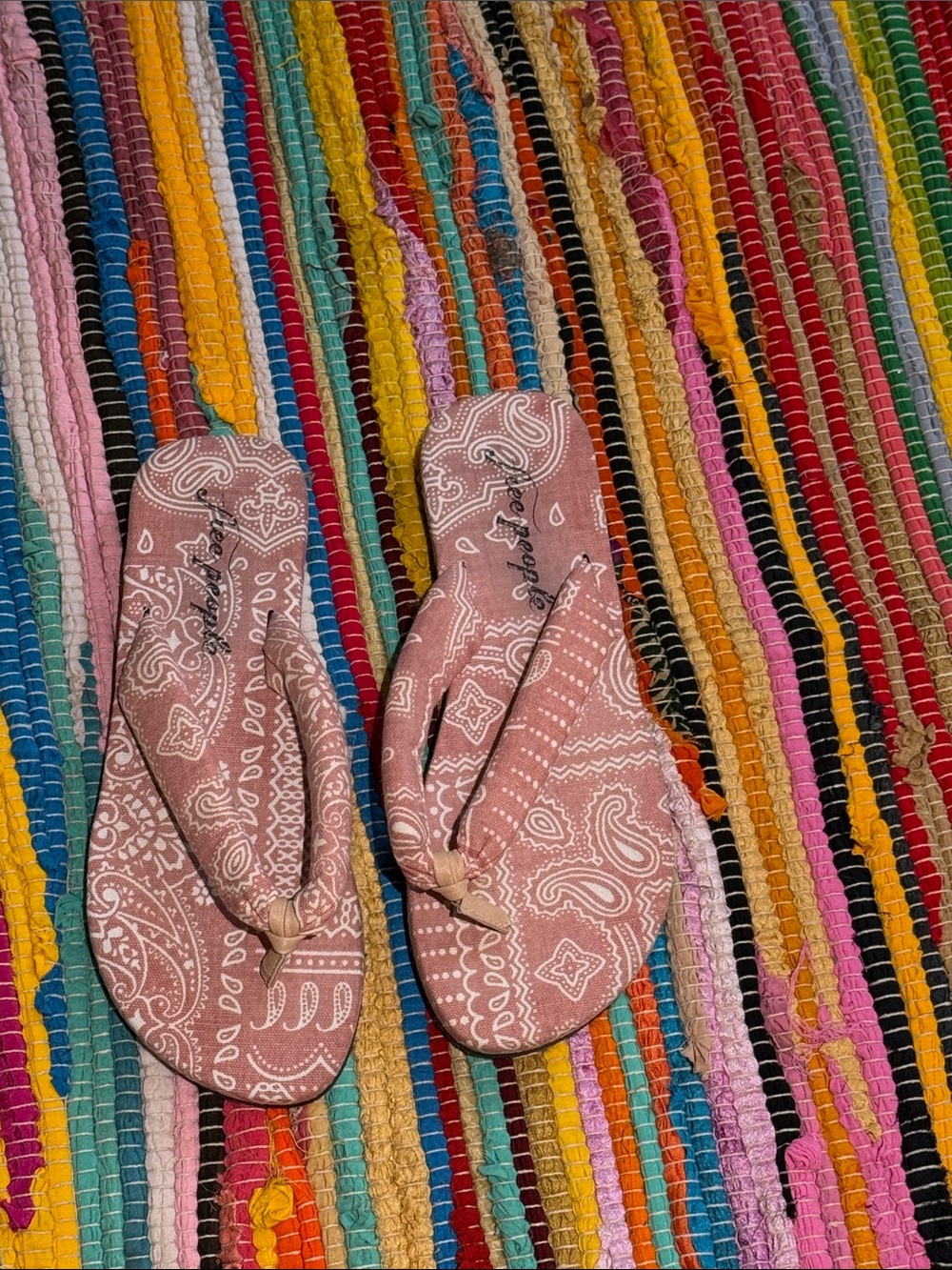 Free People Women’s Pink Paisley Flip Flop Sandals - Casual Summer Slides